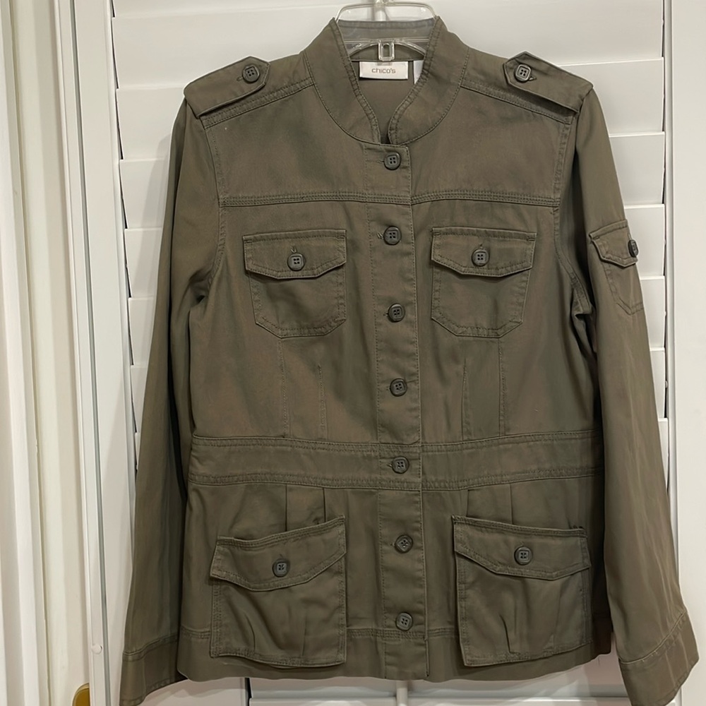 Chico’s Size 1 (8/10) Lieutenant Chicadie Fatigue Long Sleeve Jacket.